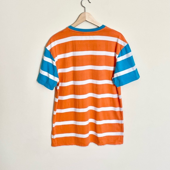 Salem7 White & Orange Striped Embroidered Colorful Fangs T Shirt Mens Size Large - Picture 3 of 5